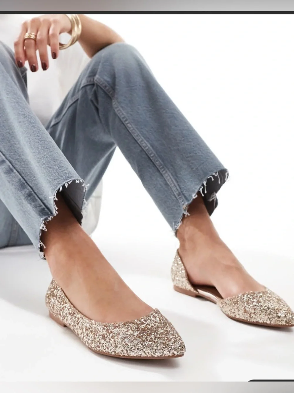 ASOS DESIGN Wide Fit Virtue d’Orsay Glitter Pointed Ballet Flats Glitter